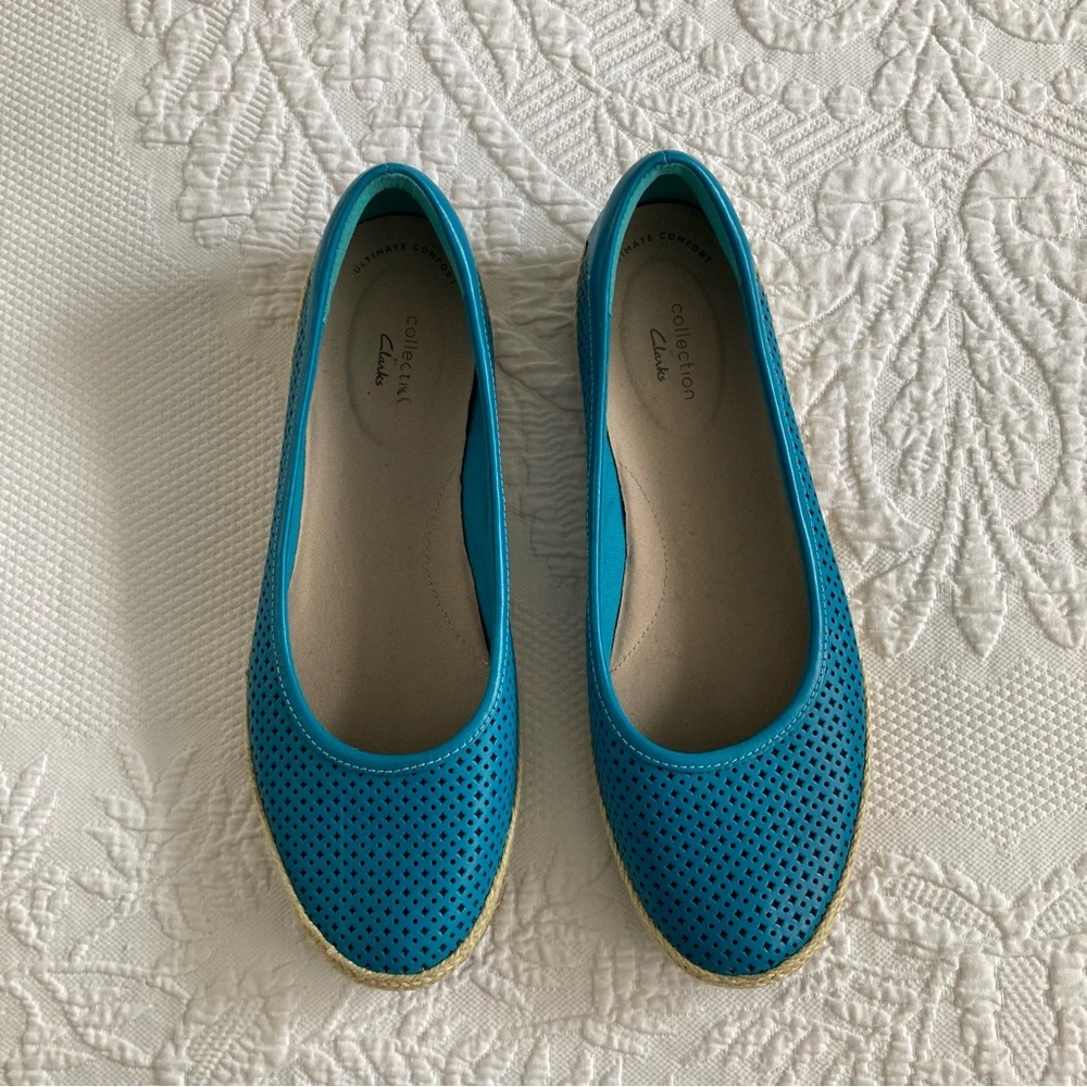 Clarks Teal Blue Perforated Leather Flats